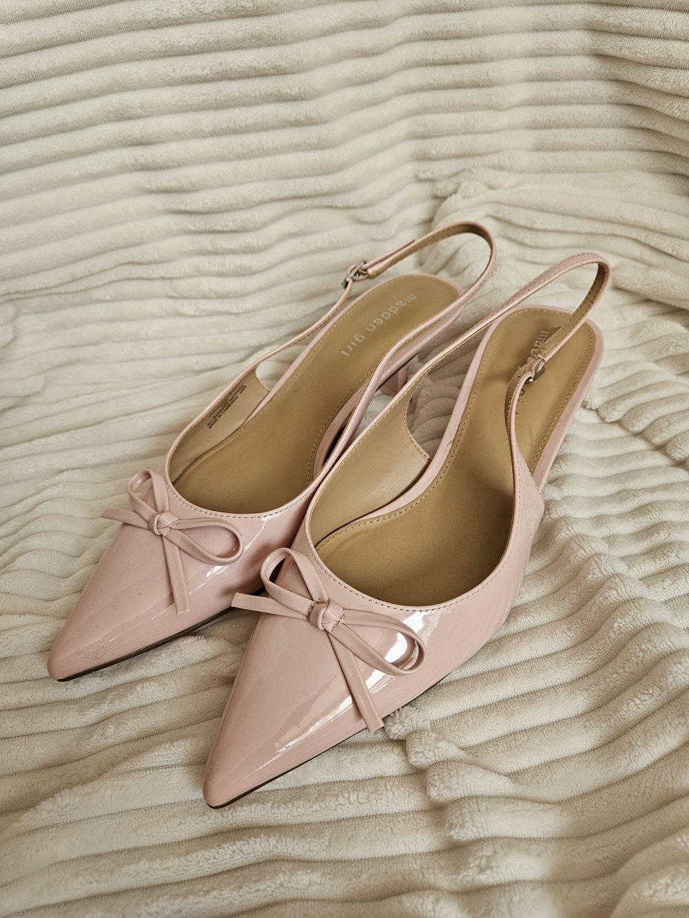 Madden Gorl Slingback Pointed-Toe kitten heels with Bow - Blush Pink